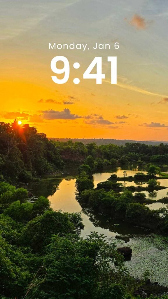 Golden Wetlands - Original Sunset Landscape Phone Wallpaper